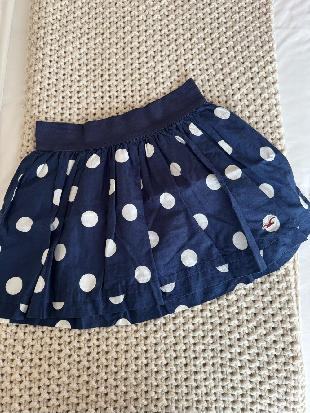 Hollister Navy and White Polka Dot Circle Skirt